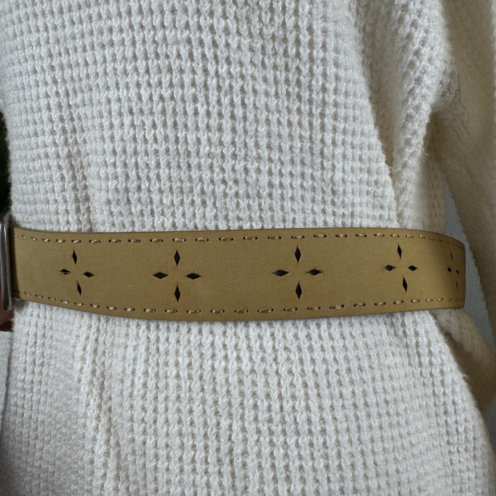 Vintage Y2K Festival Indie Laser Cut Belt Women Large Tan Manmade Leather - Picture 8 of 8